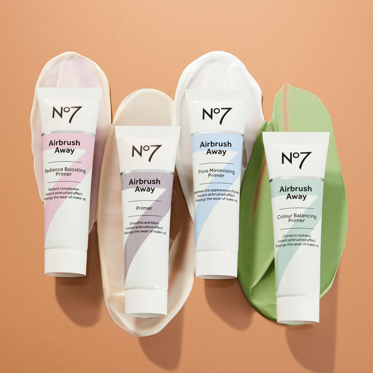 No7 primer with foundation flatlay showing compatible makeup pairing