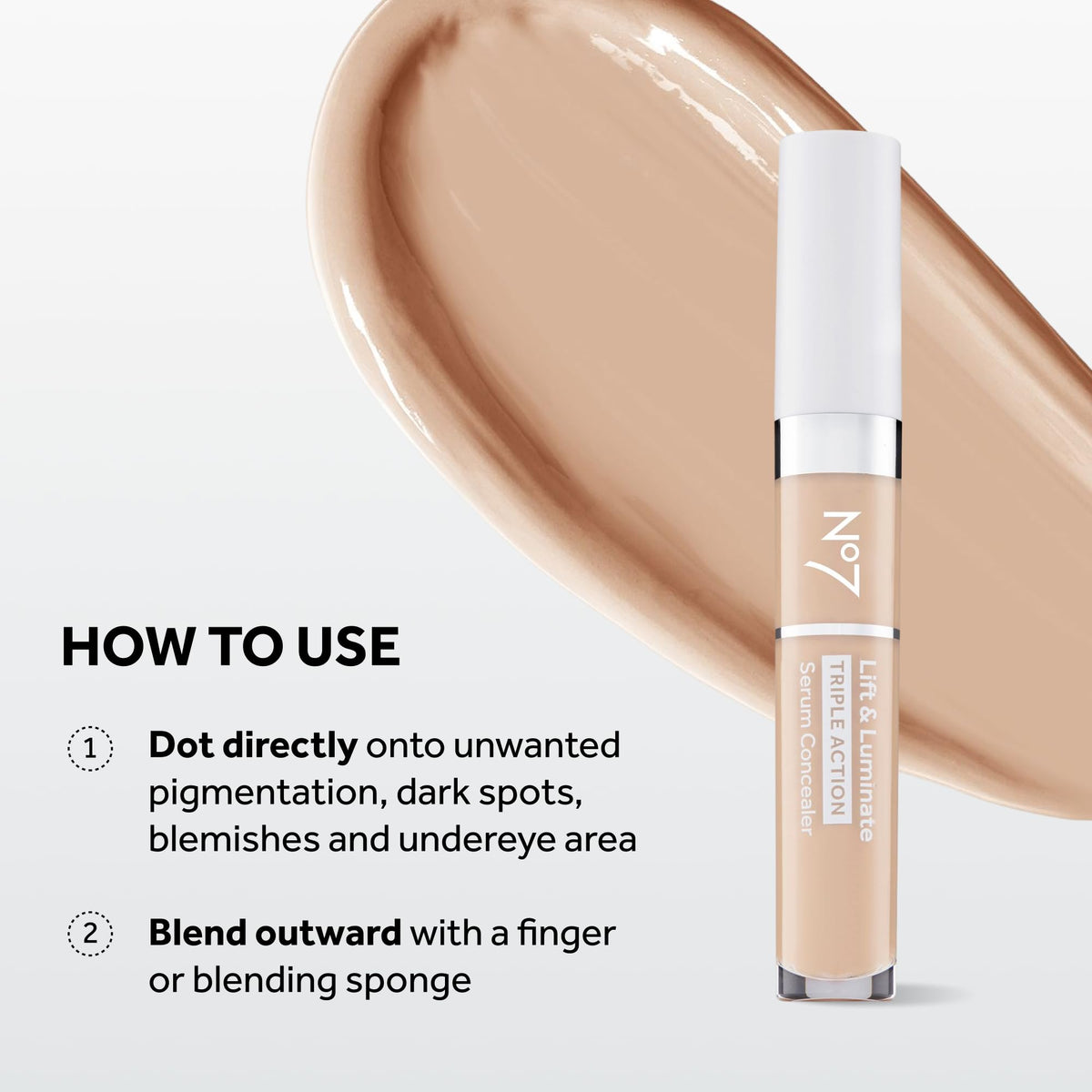 No7 concealer tube in hand demonstrating compact 8ml travel-friendly size