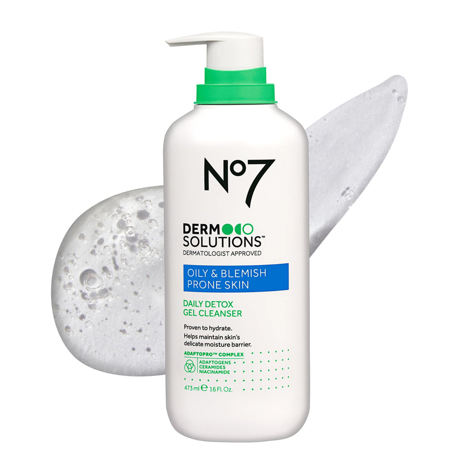 No7 bottle front packaging showing Derm Solutions clean design and benefits