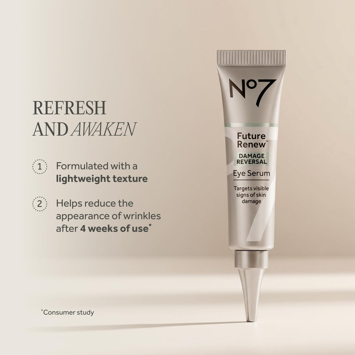 No7 bottle and cap detail highlighting premium finish and easy dispensing