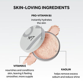 No7 powder in hand for size comparison and portable, on-the-go benefit
