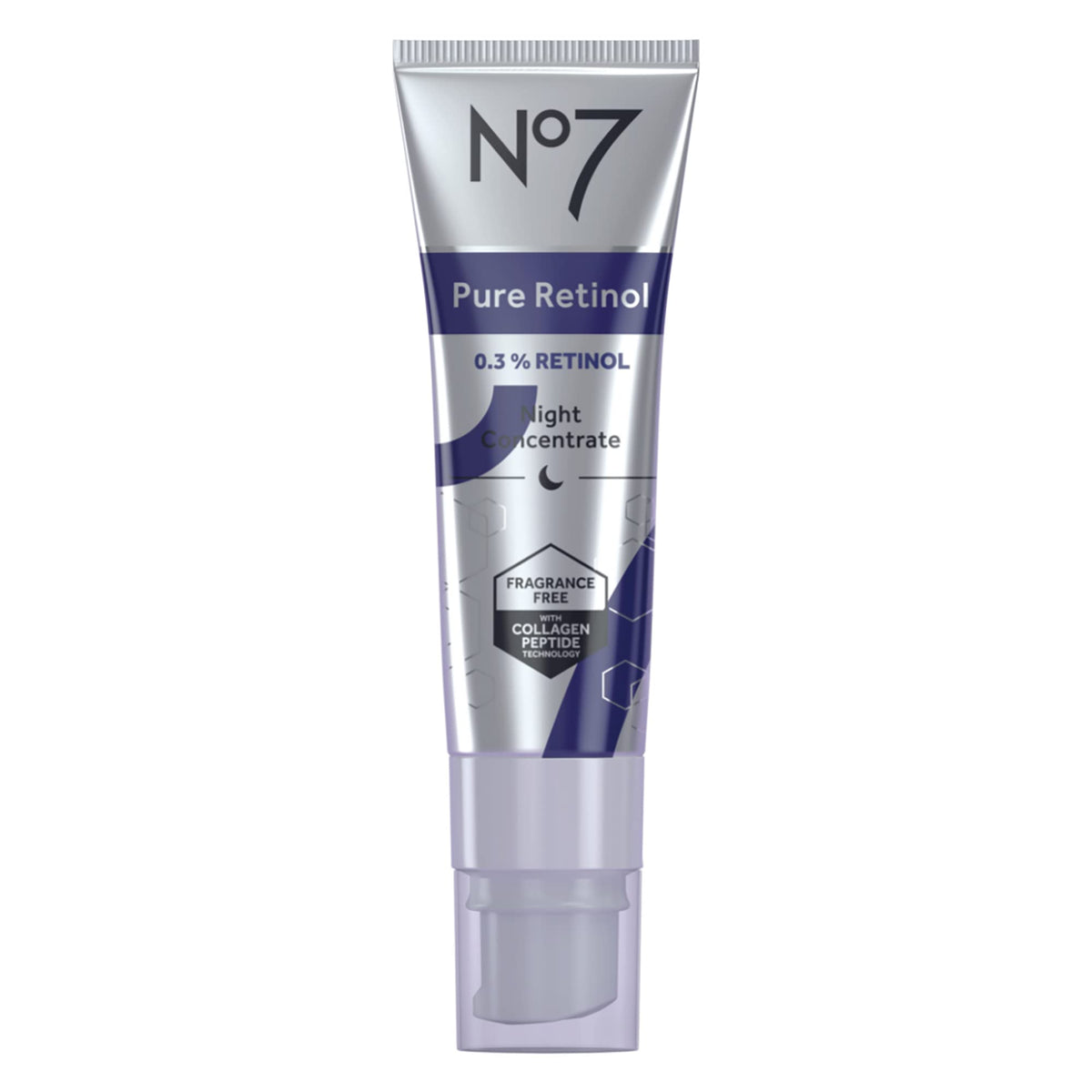 No7 front packaging showing bottle and benefits clearly