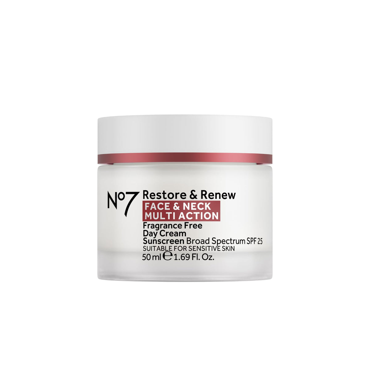 No7 front pack showing label and SPF 25 for visible protection and firming benefit