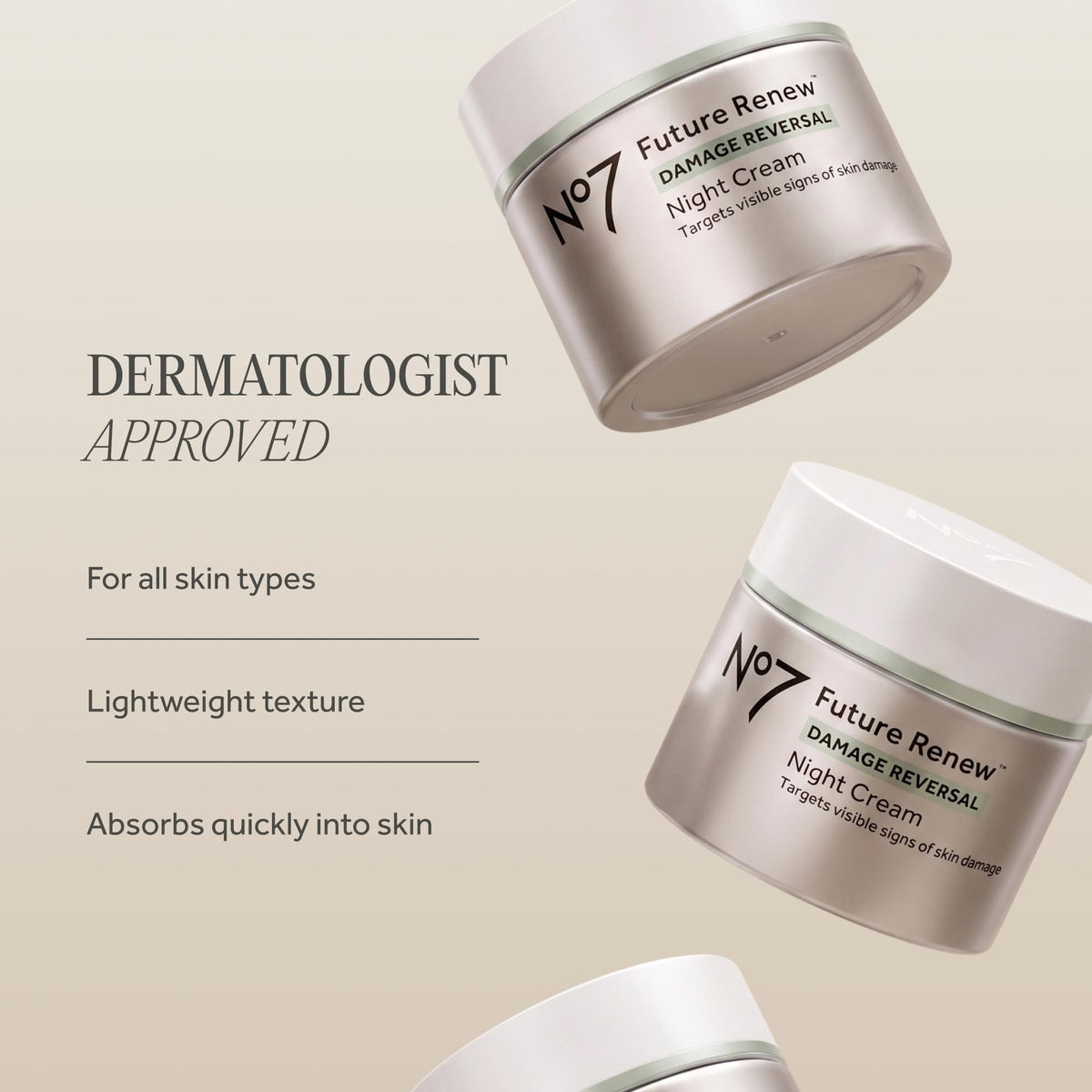 Hand applying No7 cream to cheek demonstrating gentle absorption benefits