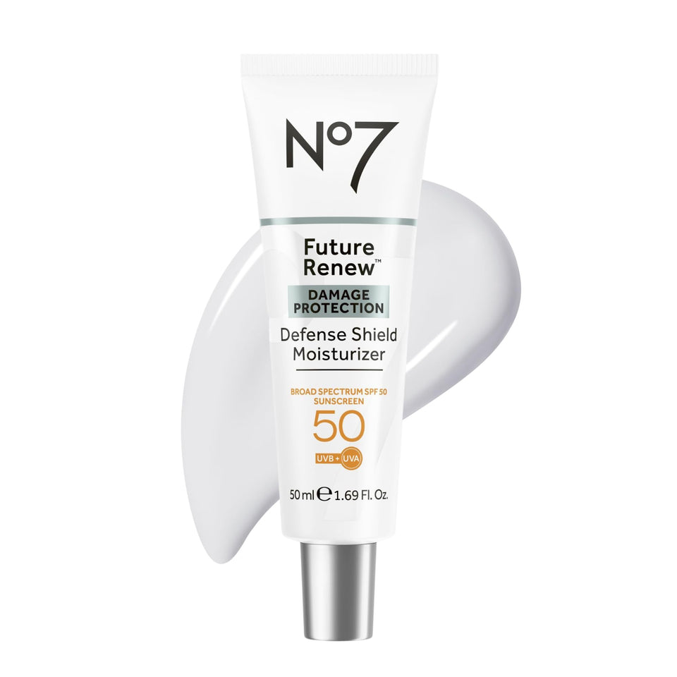 No7 front packaging shot showing SPF 50 and benefits