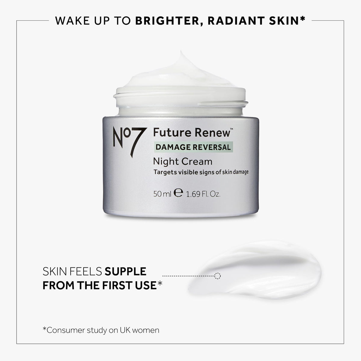 No7 serum drop close-up on fingertip showing lightweight texture and fast absorption benefit