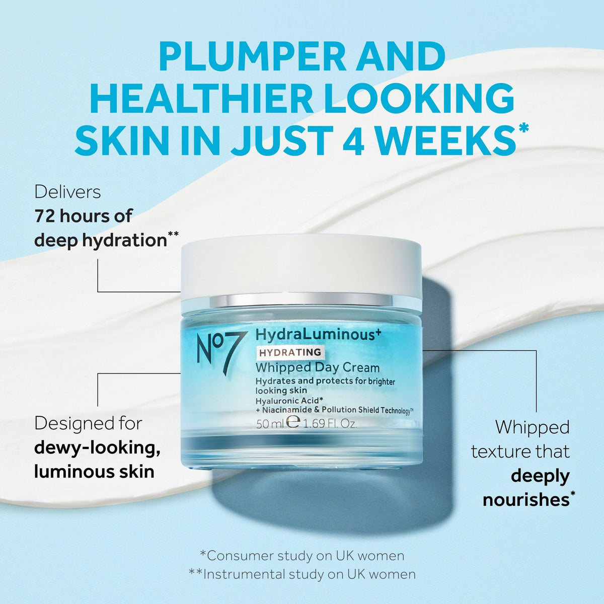 No7 whipped cream texture close-up showing light, airy moisturizer for quick absorption