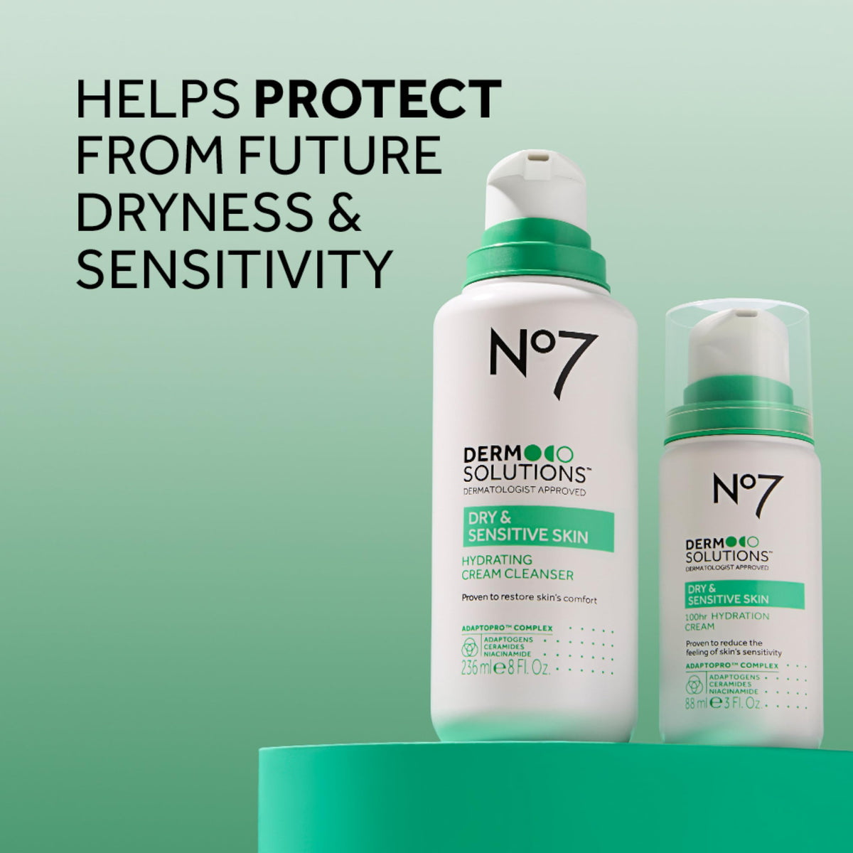 No7 ingredients focus with ceramides and niacinamide visuals, barrier support