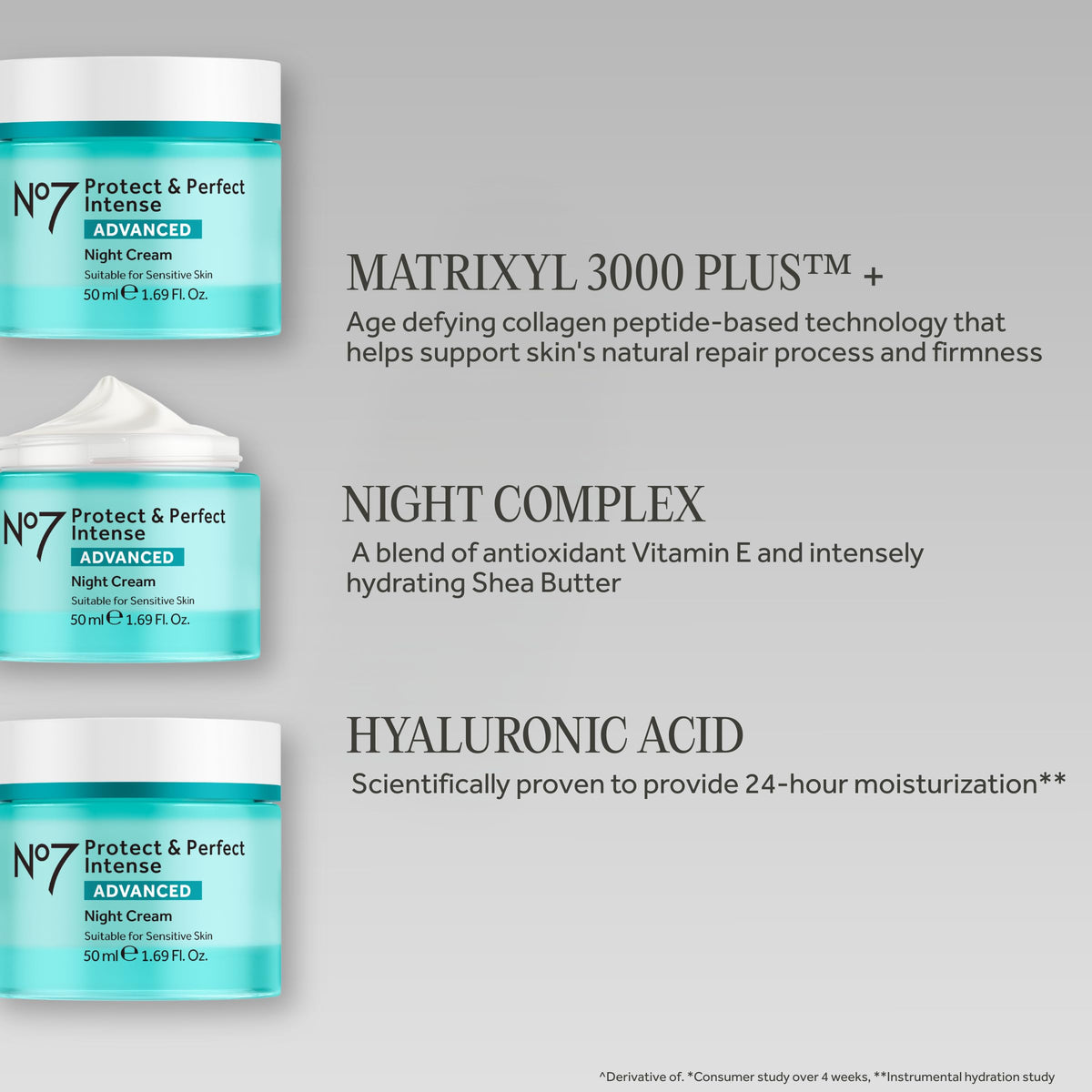 No7 open jar top view showing cream depth and concentrated formula for overnight repair