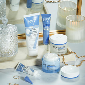 No7 serum and cream applied on hand demonstrating texture and easy layering benefit
