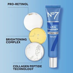 No7 serum applied to jawline, illustrates smooth blending and hydration benefit