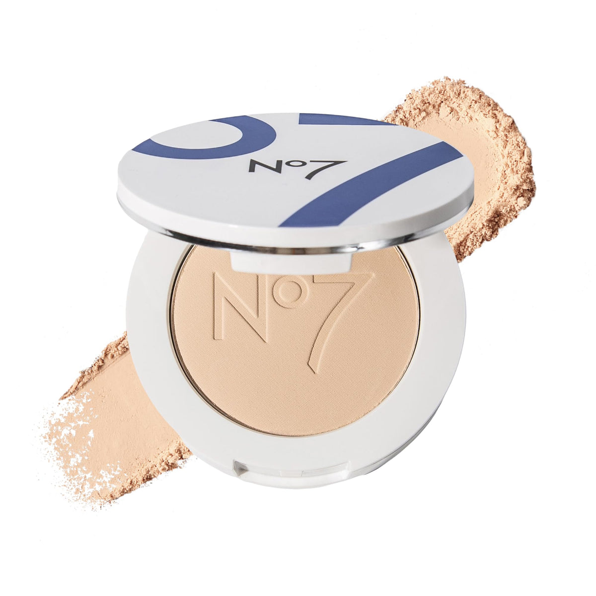 No7 compact front showing logo and sleek packaging benefit portable finish