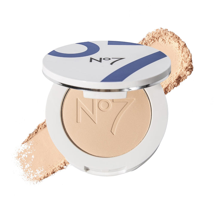 No7 compact front showing logo and sleek packaging benefit portable finish