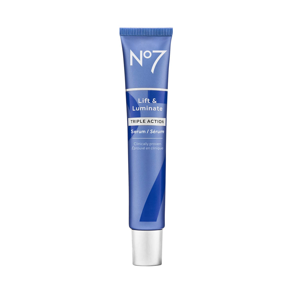 No7 front packaging showing bottle and box, communicates professional skincare