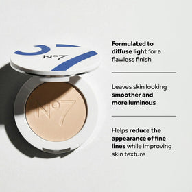 No7 open compact top view showing pressed pan and mirror for easy touch-ups