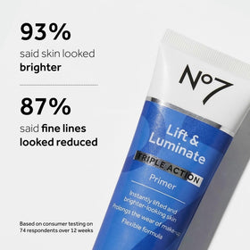 Side-by-side No7 primer before and after skin for smoother, illuminated appearance