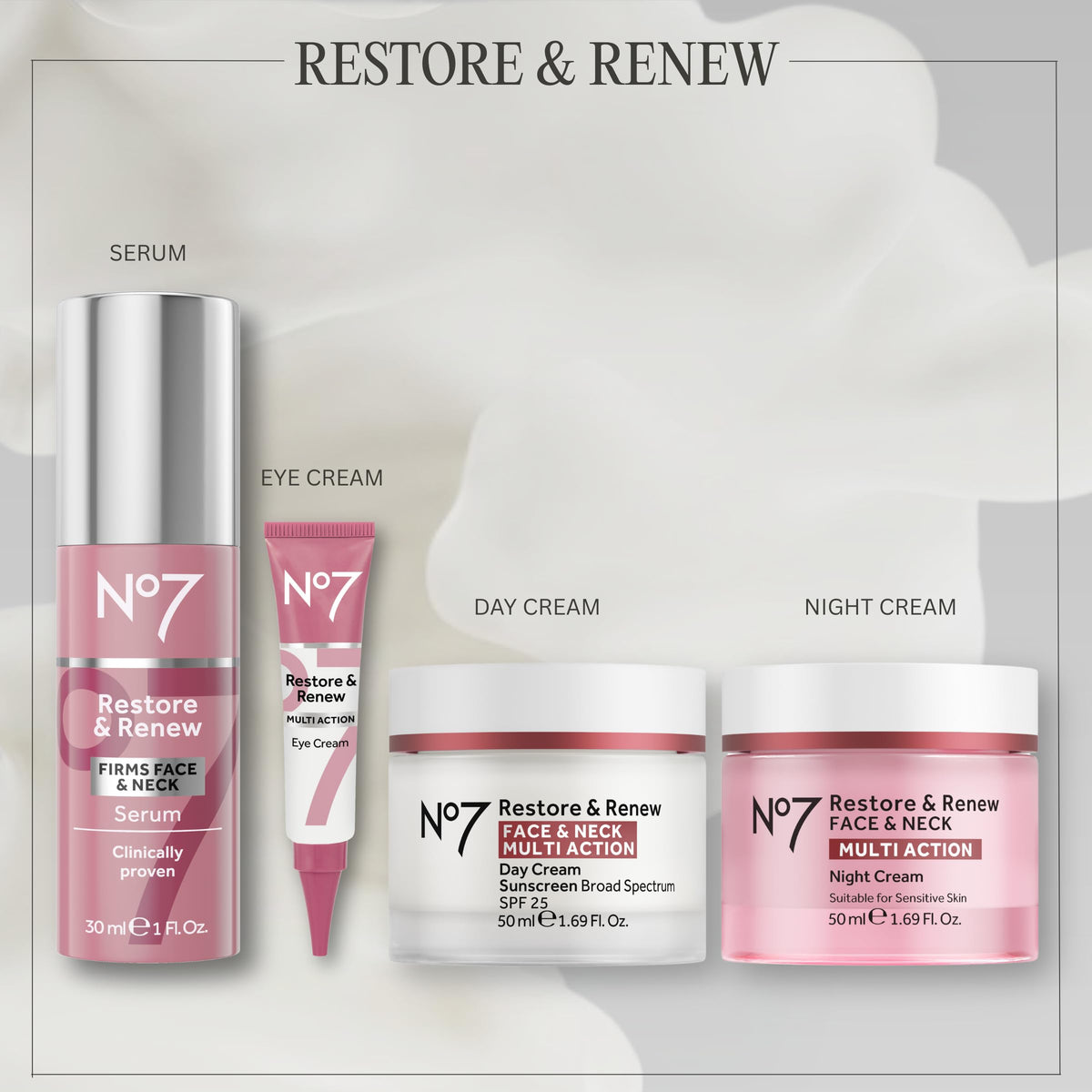 No7 in a morning routine scene conveying SPF protection and simplified skincare