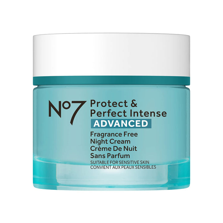 No7 front packaging showing brand and fragrance-free night cream benefits