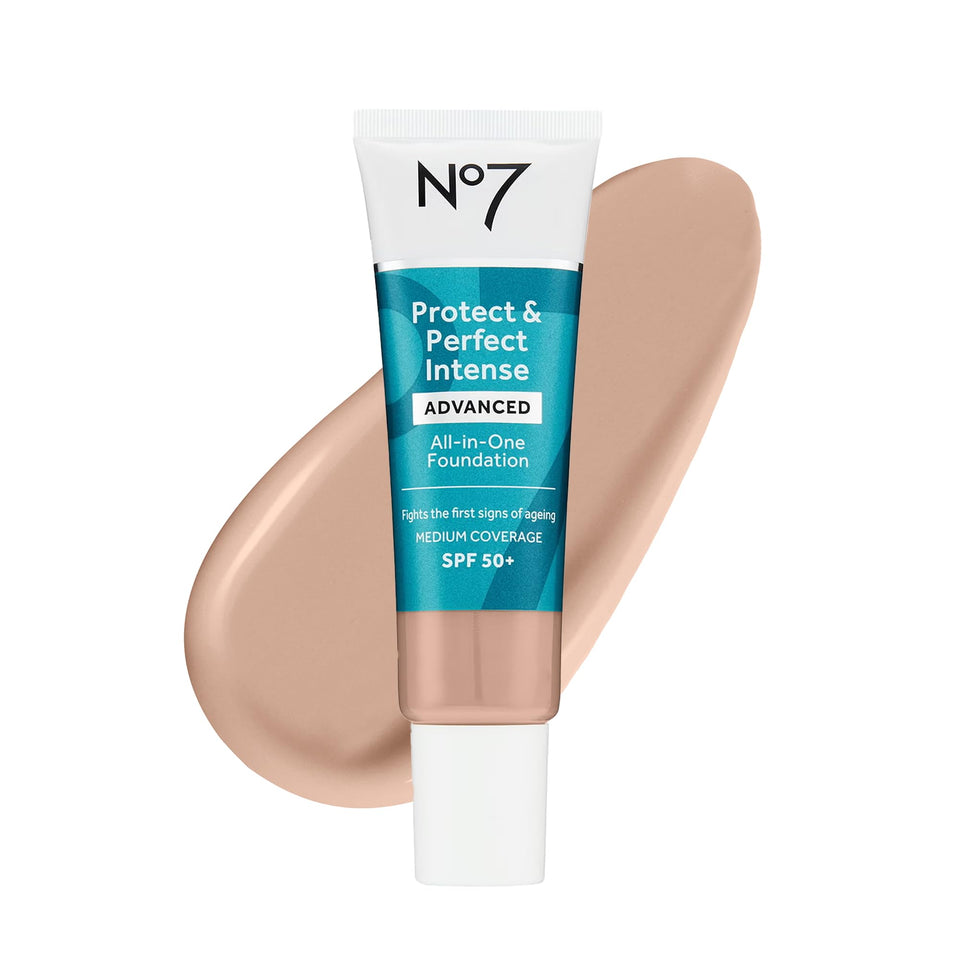 No7 front packaging showing product bottle and label providing SPF protection
