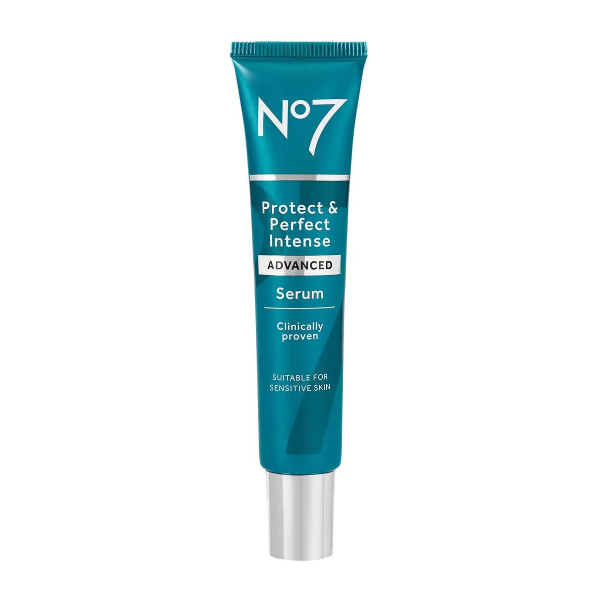 No7 front packaging showing bottle and branding with clear anti-aging message