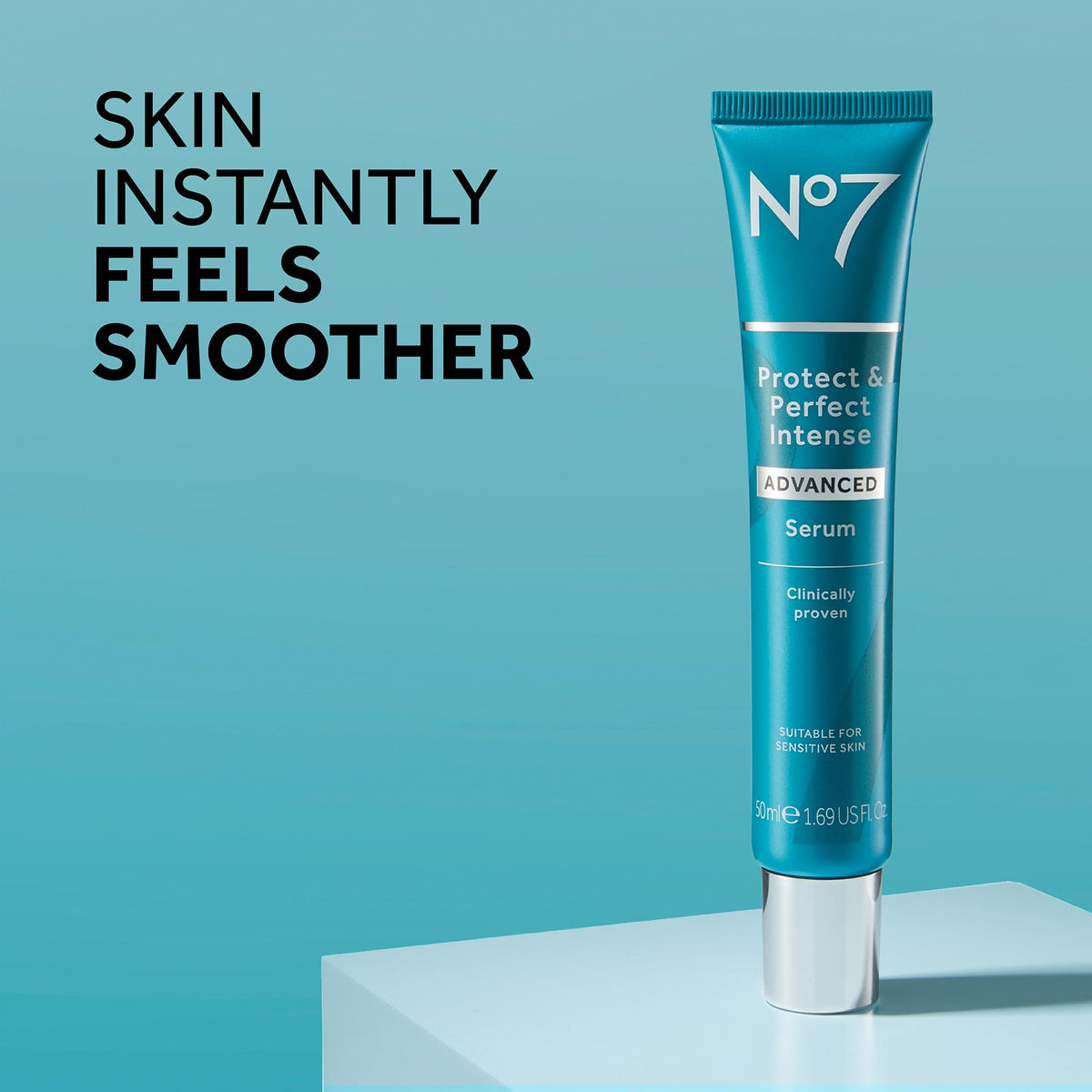 No7 serum dropper releasing clear texture highlighting hydration benefit