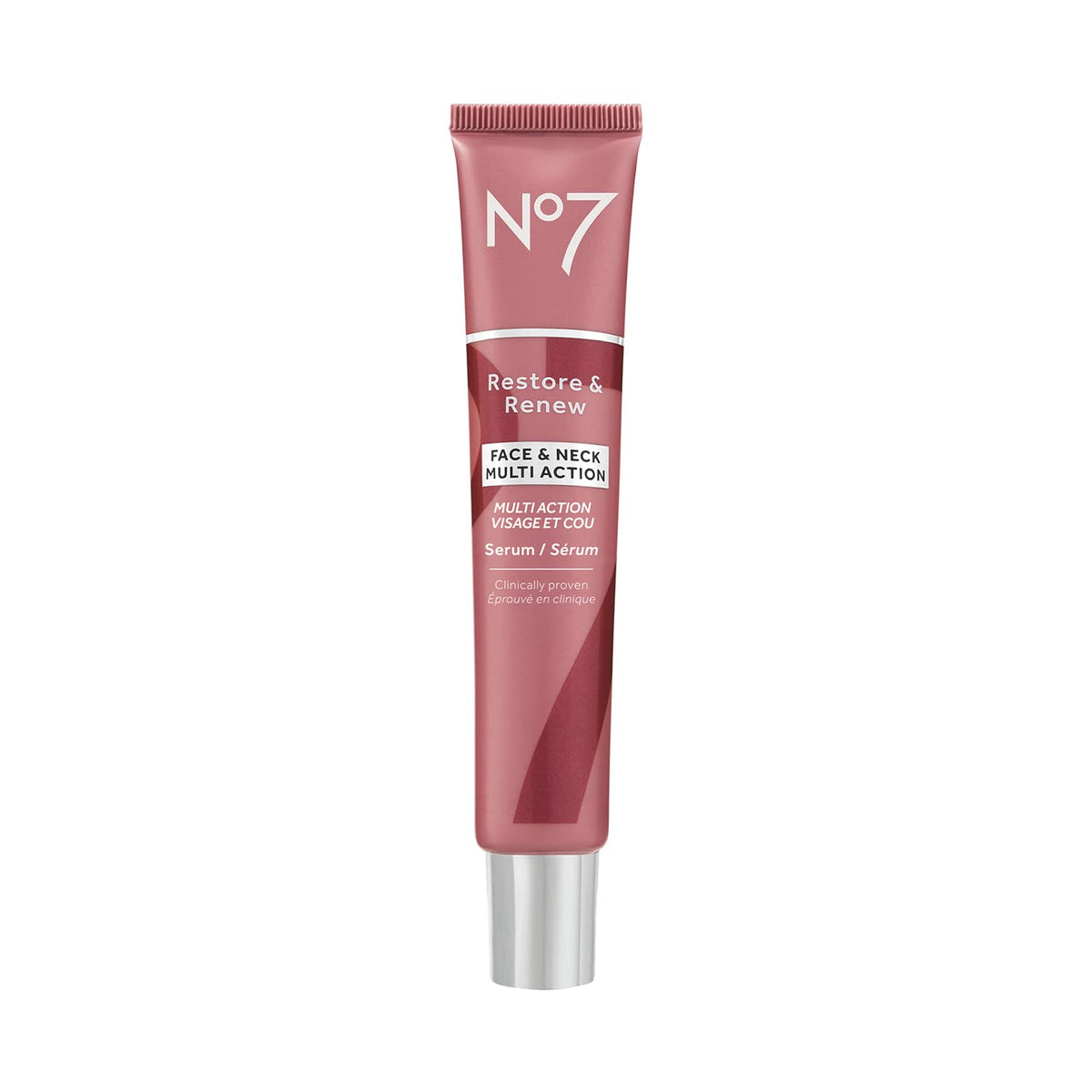 No7 front packaging showing bottle and label, conveys trusted anti-aging benefits