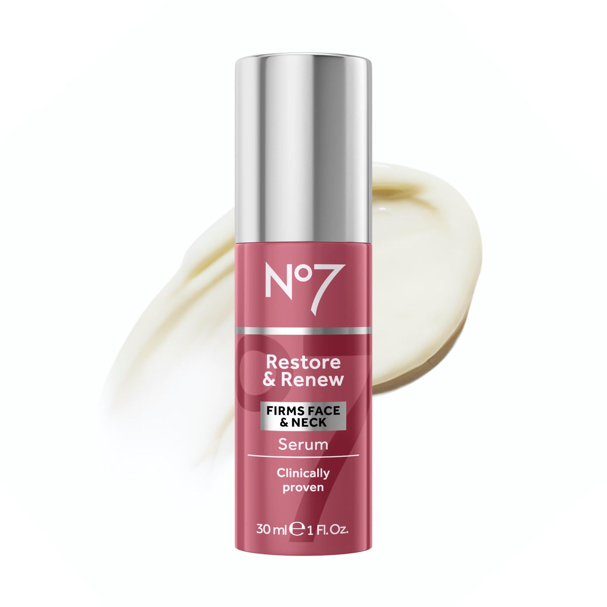 No7 front packaging showing serum bottle and branding for visible firmness