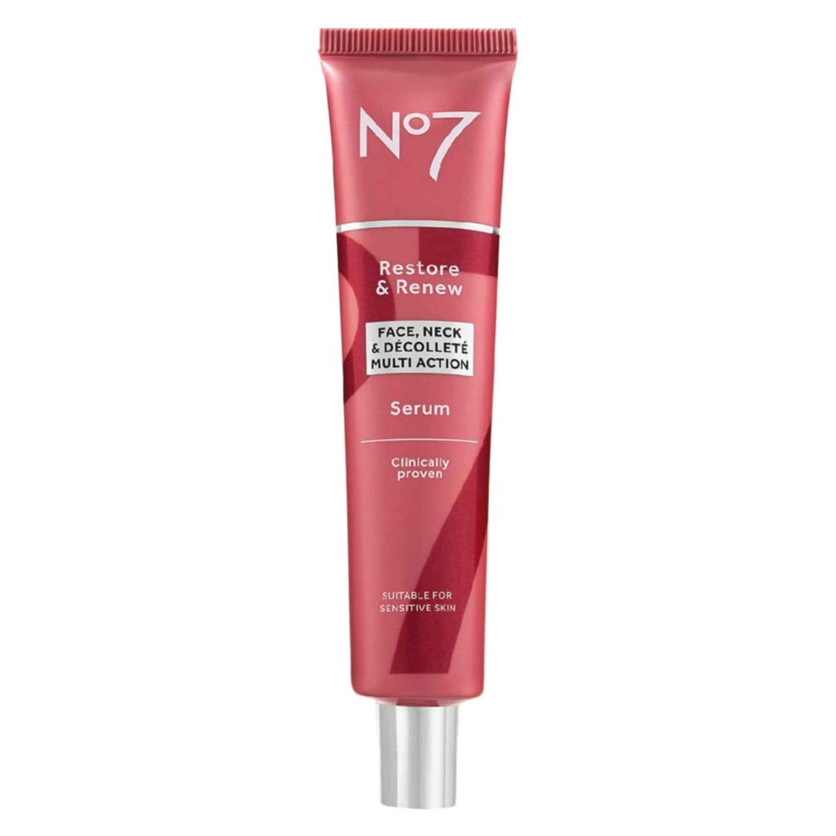 No7 front packaging shows bottle and box, conveying trusted skincare