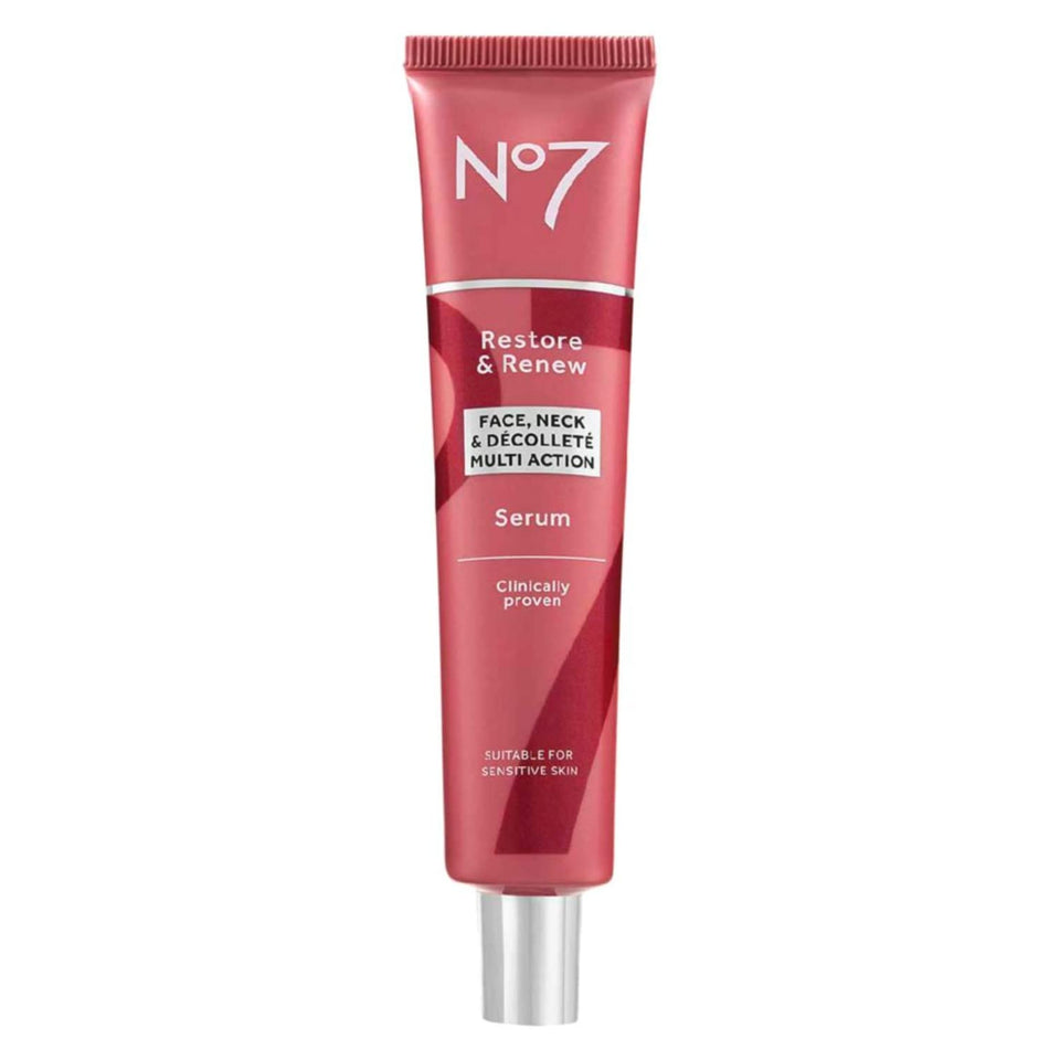 No7 front packaging shows bottle and box, conveying trusted skincare