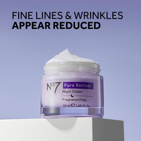 No7 open jar texture highlighting creamy retinol formula and hydration