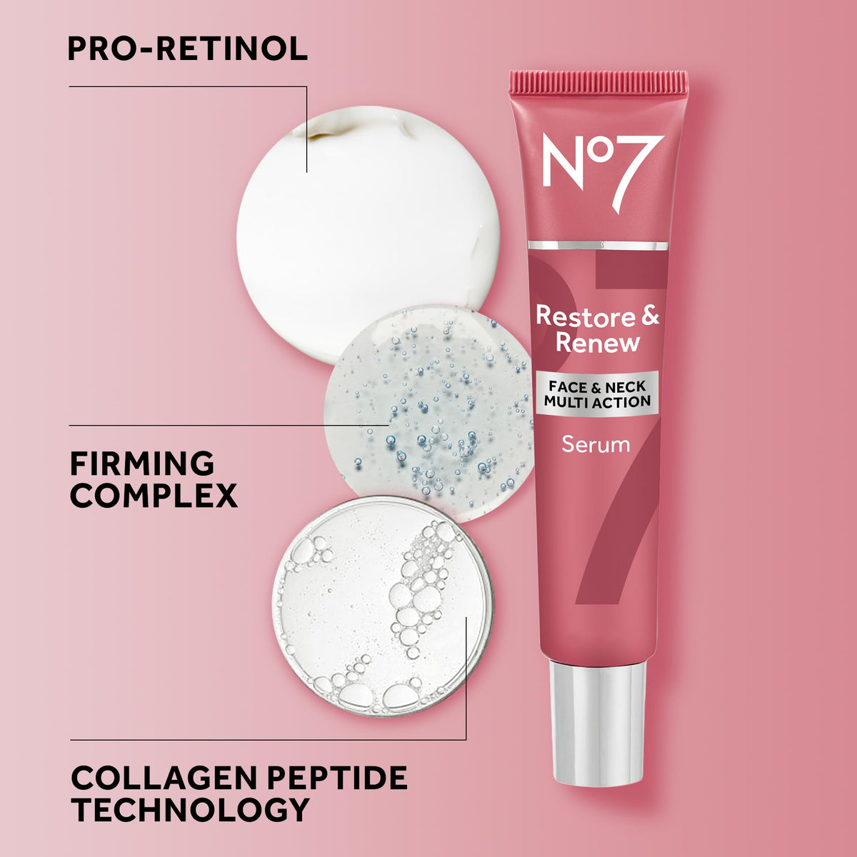 No7 applying serum to face and neck for firmer-looking skin