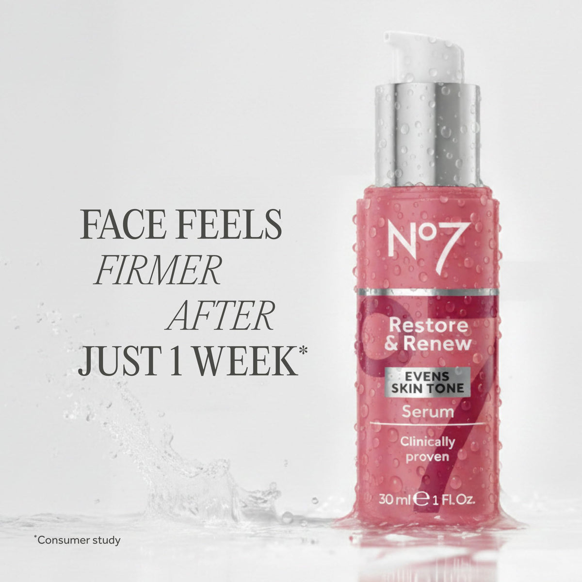 No7 serum texture close-up showing lightweight hydration and smooth finish
