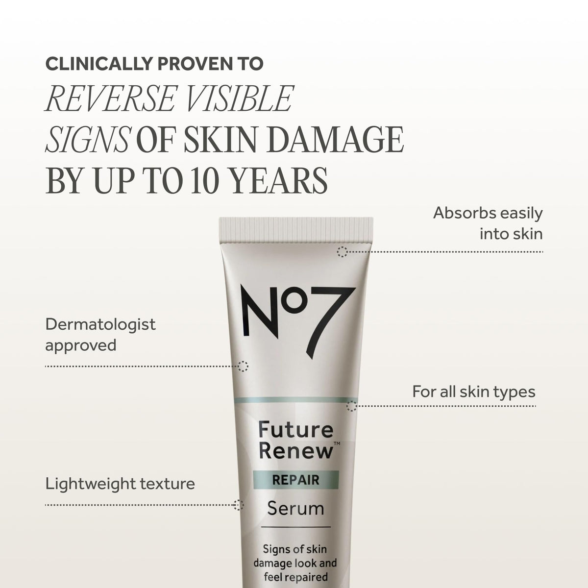 No7 serum staged with morning skincare items promoting daily routine use