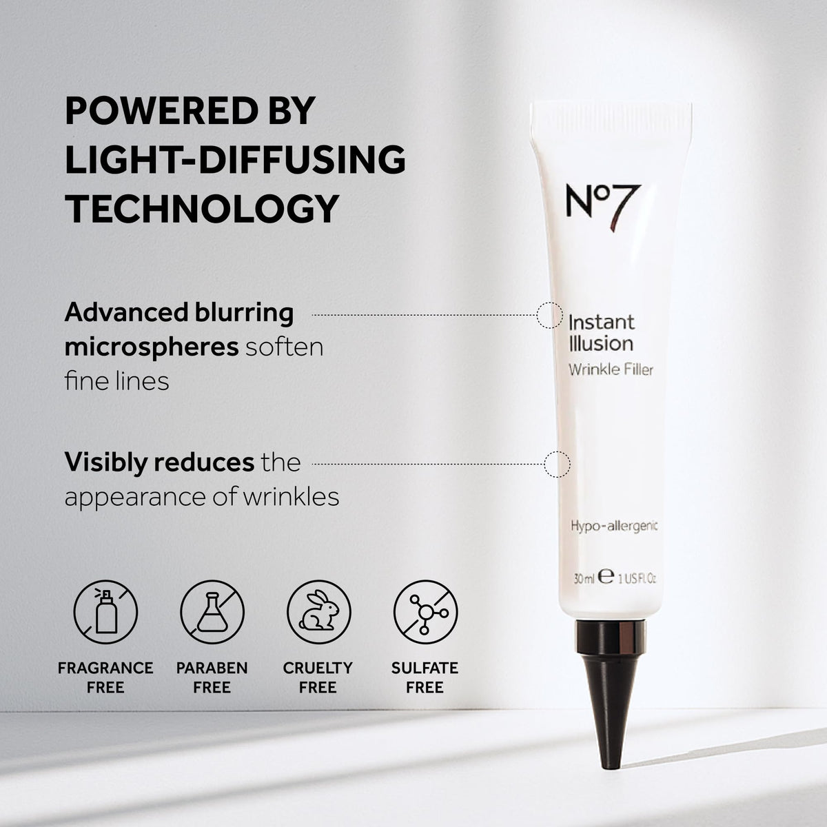 No7 texture close-up of silky formula, demonstrates lightweight blending