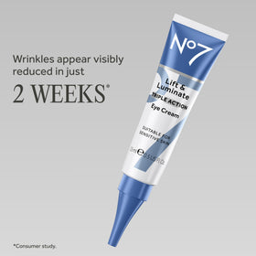 No7 under eye cream texture on fingertip, showing lightweight hydration benefit