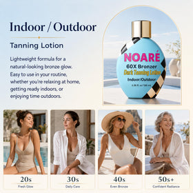 Noaré bottle on beach towel lifestyle shot showing use outdoors and sun readiness
