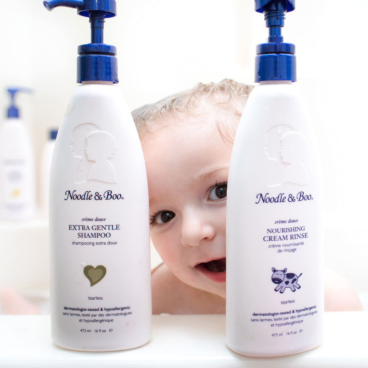 Noodle & Boo foam texture close-up illustrating low-suds gentle lather