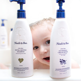 Noodle & Boo foam texture close-up illustrating low-suds gentle lather