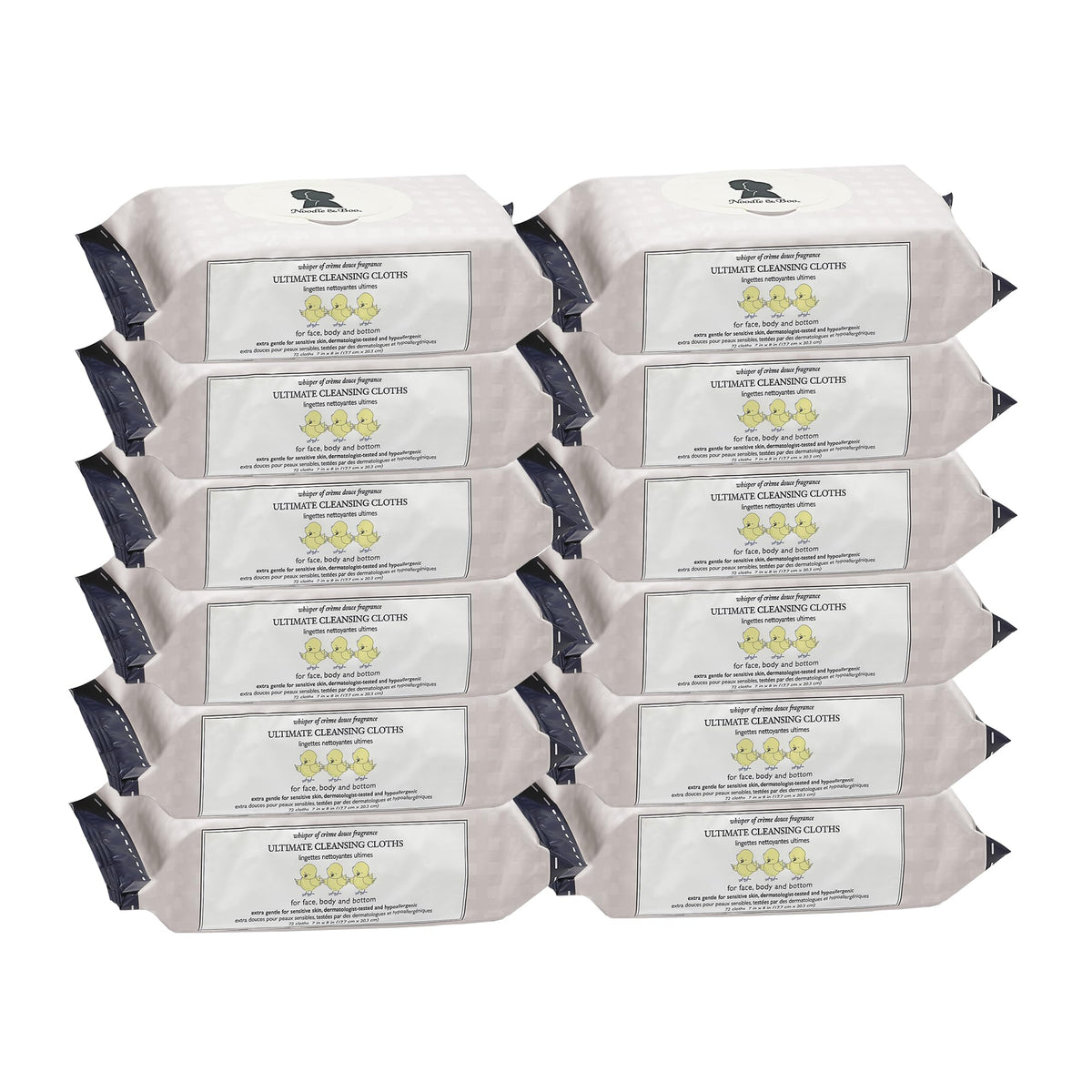 Noodle & Boo front packaging showing 12-pack and gentle formula benefits