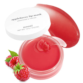NOONI jar front view showing Appleberry lip mask and packaging benefit