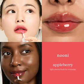 NOONI Appleberry texture swatch illustrating glossy, lightweight finish and hydration
