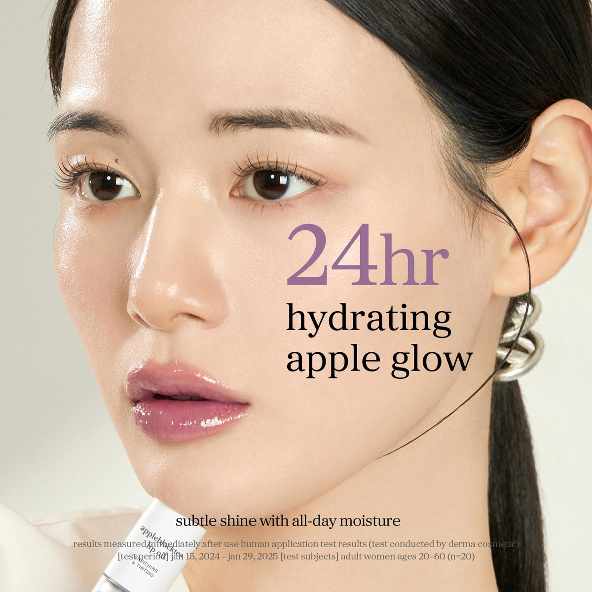 NOONI Appleblacktea ingredients display with apple seed oil emphasizing moisturization