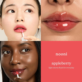 NOONI Applecherry tube close-up showing tint and natural plumping effect