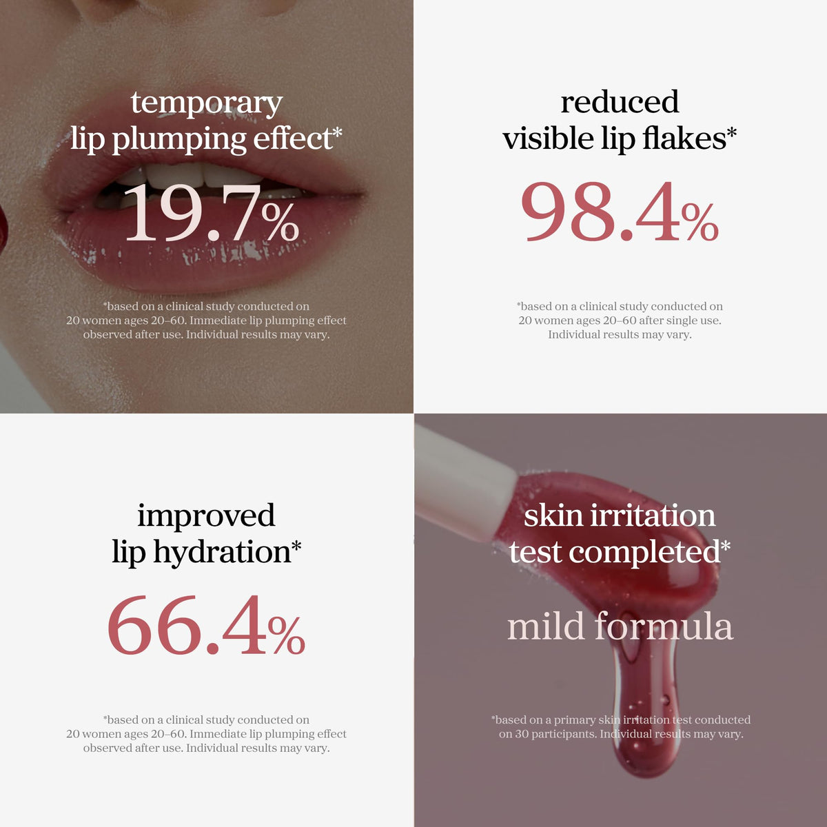 NOONI lip swatch on model showing natural cranberry-apple tint and shine