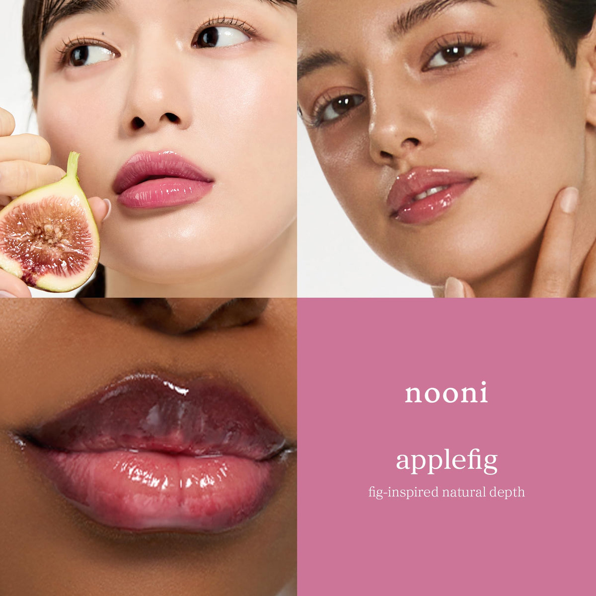 NOONI Applefig texture drop demonstrating silky formula and instant shine benefit