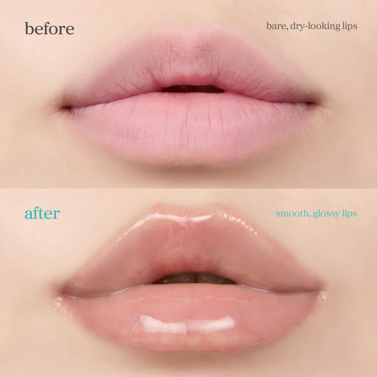 NOONI Applemint before and after lips comparison showing improved smoothness benefit