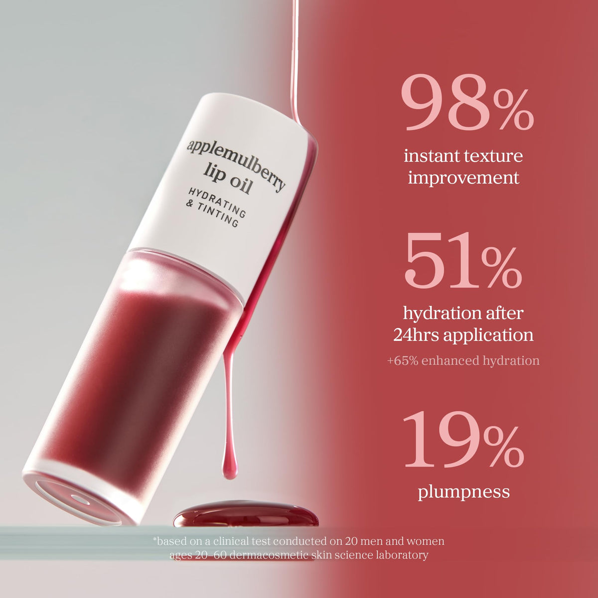 NOONI Applemulberry swatch on hand illustrating sheer applemulberry tint and quick absorption