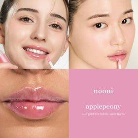NOONI texture swipe on skin showing glossy tint and hydrating finish benefit