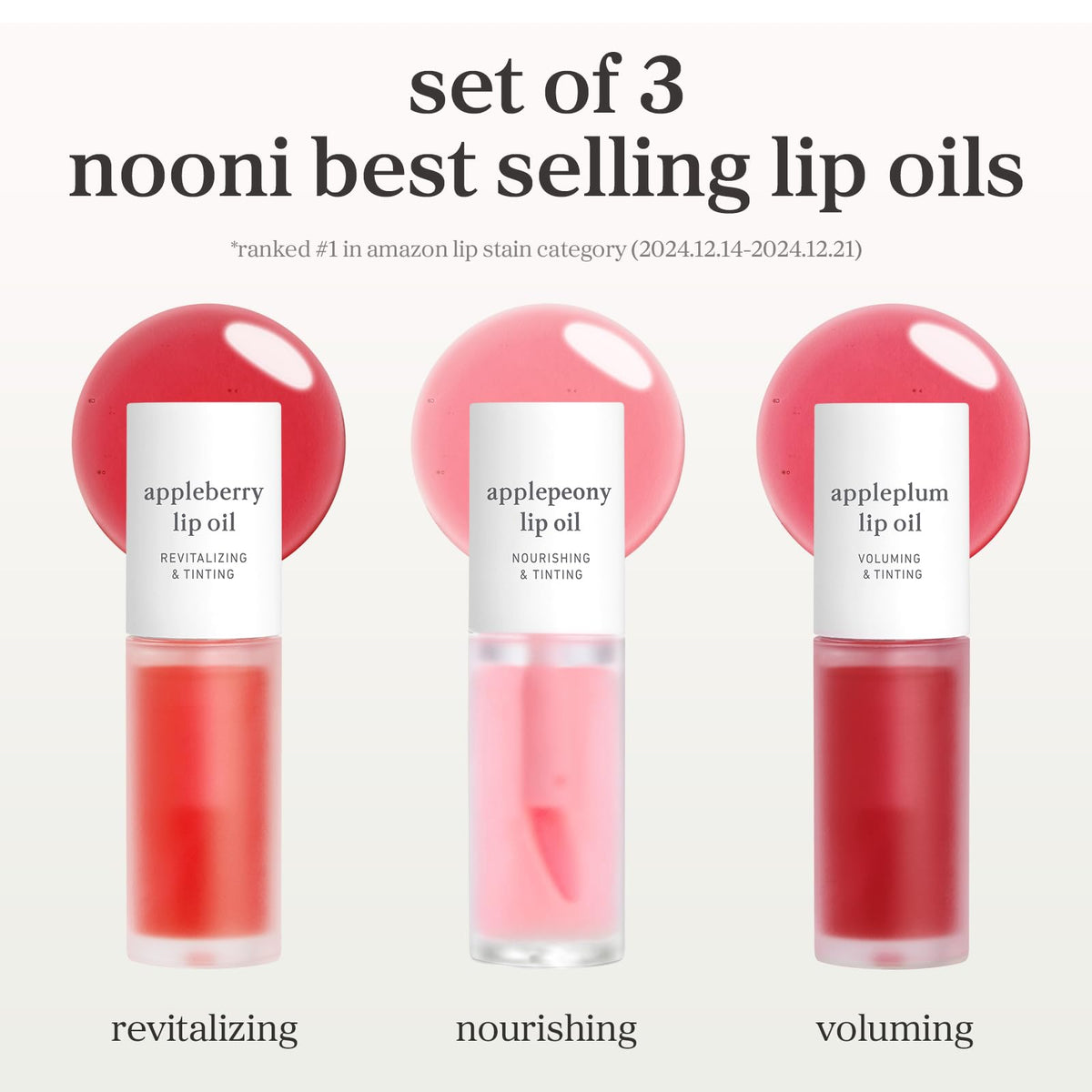 NOONI applepeony wand application on lips illustrating effortless glide and instant shine