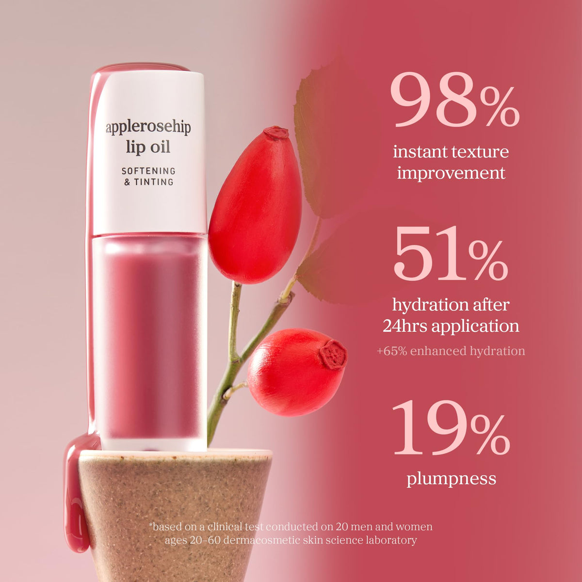NOONI on-model lips demonstrating Applerosehip color and natural boost